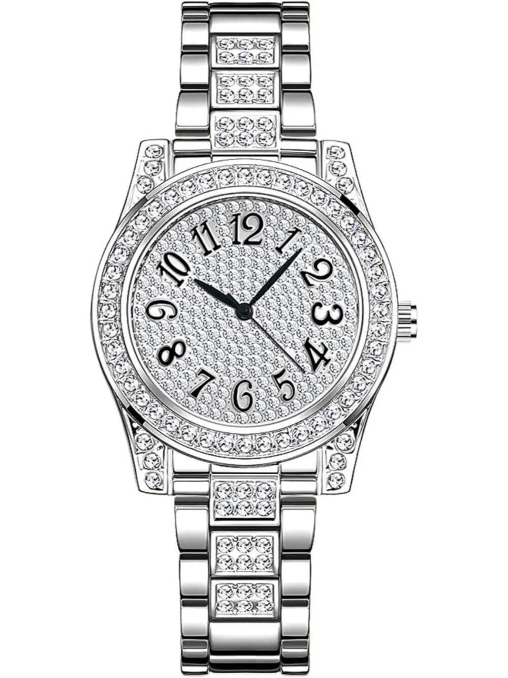 Women's Silver Luxury Diamond Ladies Stainless Steel Bracelet Waterproof Watch